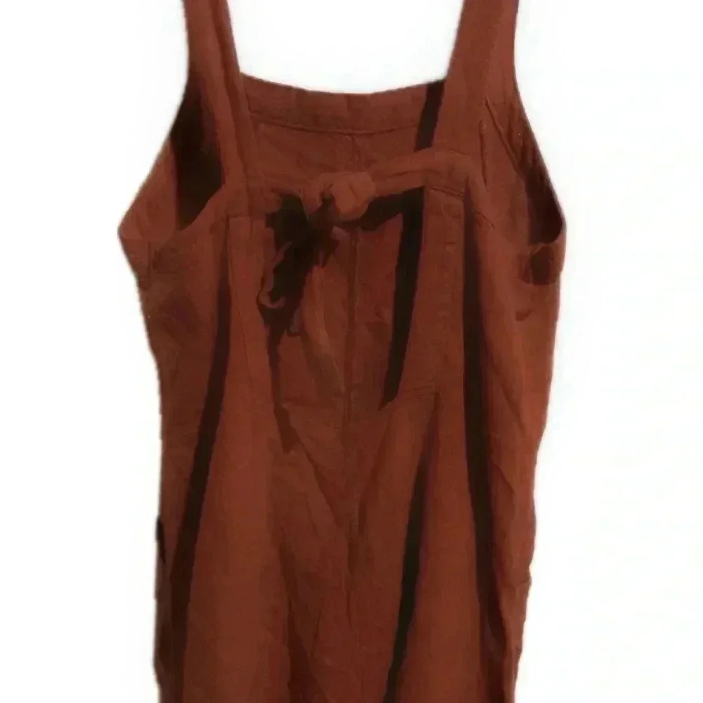 ABOUND Burnt Orange linen sleeveless shorts romper -tie in back - Size Small - Picture 3 of 7